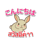 毎日楽しめる ウサギ 日本語タイ語（個別スタンプ：1）