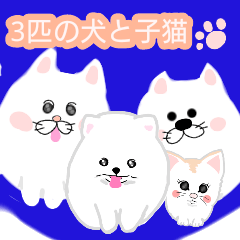 [LINEスタンプ] 3匹の犬と子猫