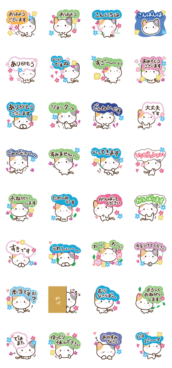 ちょっぴり弱気な三毛猫のスタンプ詳細