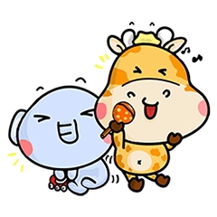 [LINEスタンプ] giraffe and naughty elephant