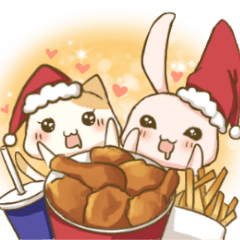 [LINEスタンプ] Calico Cat and Pink Rabbit in Christmas